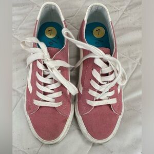 Pink suede blowfish sneakers. Worn only a few times. Some dirt on the white